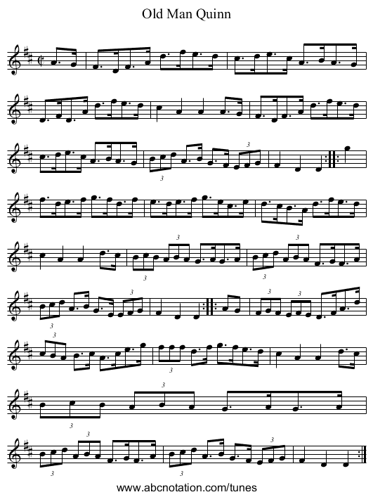 Old Man Quinn - staff notation