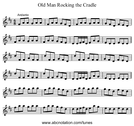 Old Man Rocking the Cradle - staff notation