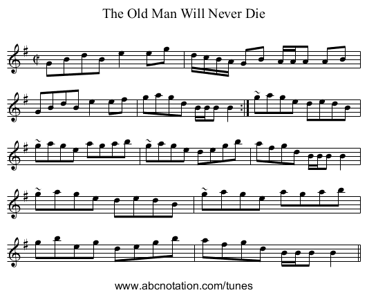 Old Man Will Never Die, The - staff notation