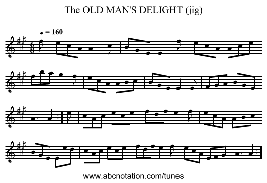 OLD MAN'S DELIGHT (jig), The - staff notation