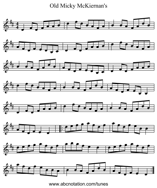 Old Micky McKiernan's - staff notation