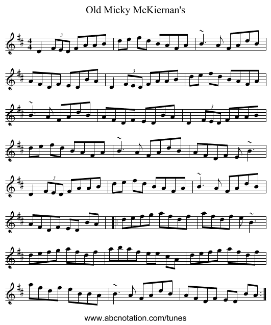Old Micky McKiernan's - staff notation