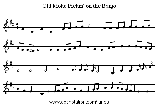 Old Moke Pickin' on the Banjo - staff notation
