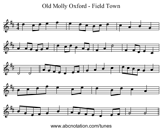 Old Molly Oxford - Field Town - staff notation