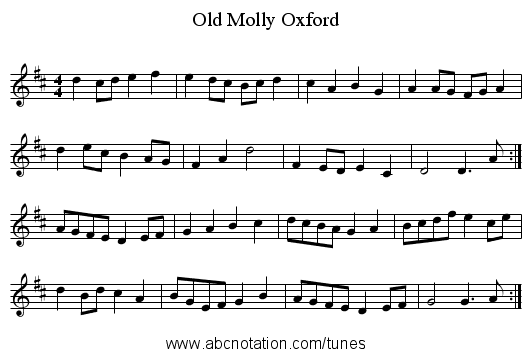 Old Molly Oxford - staff notation