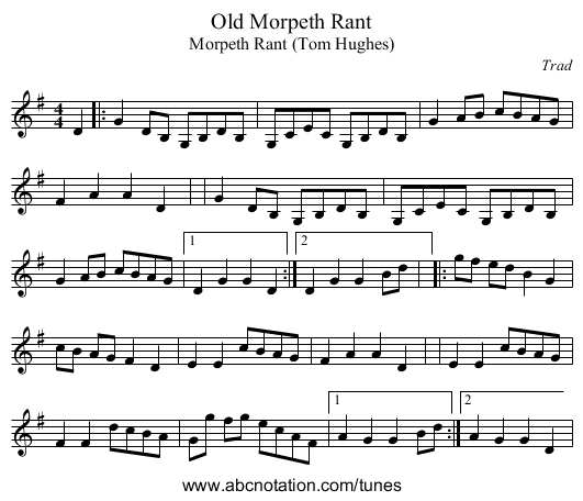 Old Morpeth Rant - staff notation