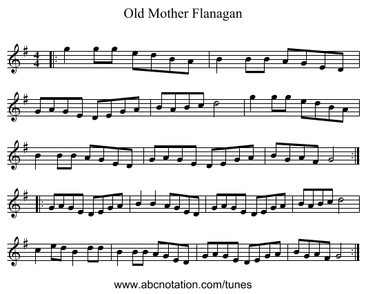 Old Mother Flanagan - staff notation