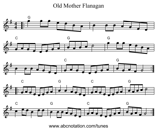 Old Mother Flanagan - staff notation