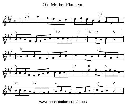 Old Mother Flanagan - staff notation