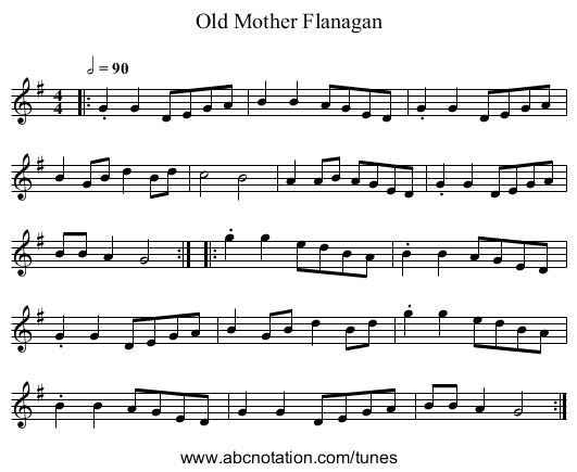 Old Mother Flanagan - staff notation