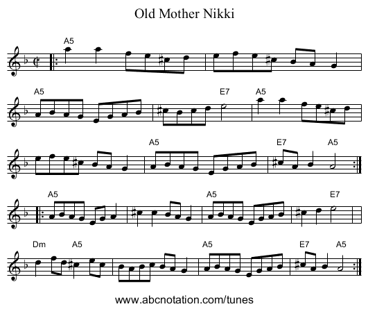 Old Mother Nikki - staff notation