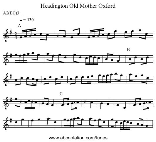 Old Mother Oxford, Headington - staff notation