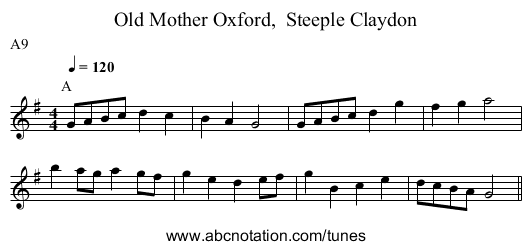 Old Mother Oxford, Steeple Claydon - staff notation