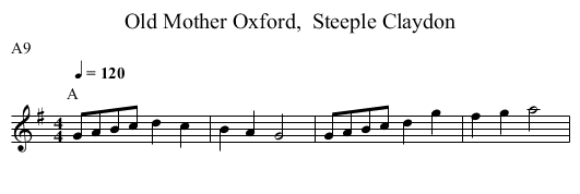 Old Mother Oxford,  Steeple Claydon - staff notation