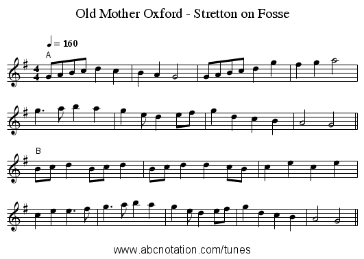 Old Mother Oxford - Stretton on Fosse - staff notation