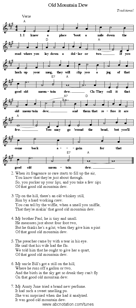 Old Mountain Dew - staff notation