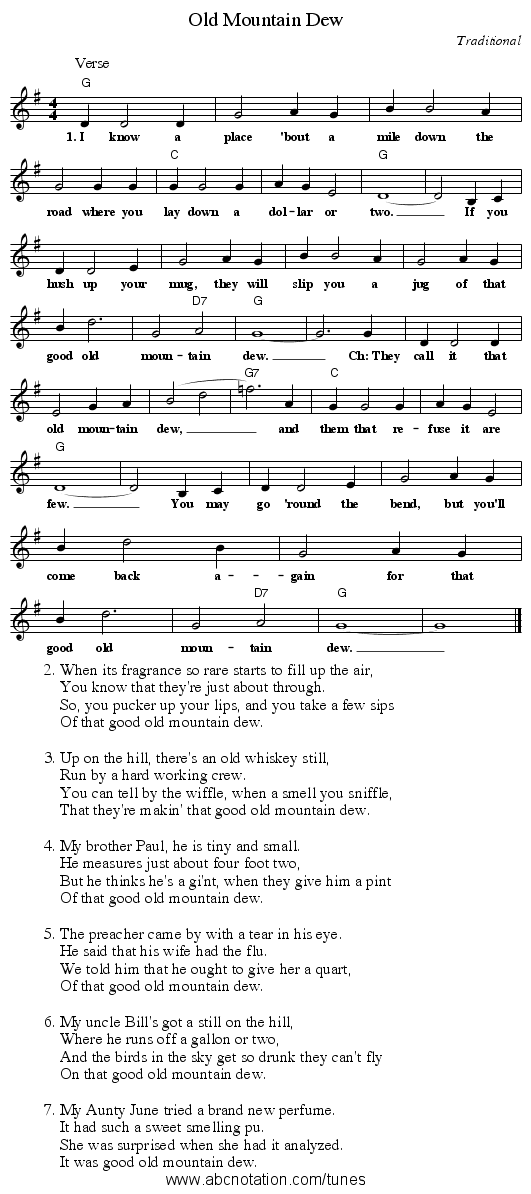 Old Mountain Dew - staff notation