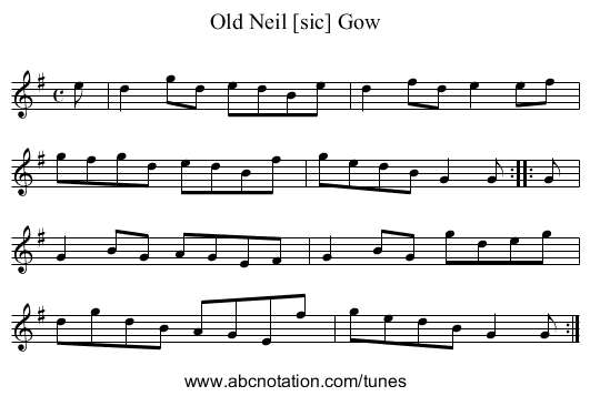 Old Neil [sic] Gow - staff notation