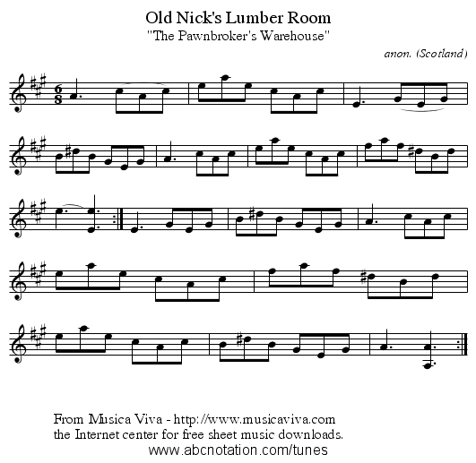 Old Nick's Lumber Room - staff notation