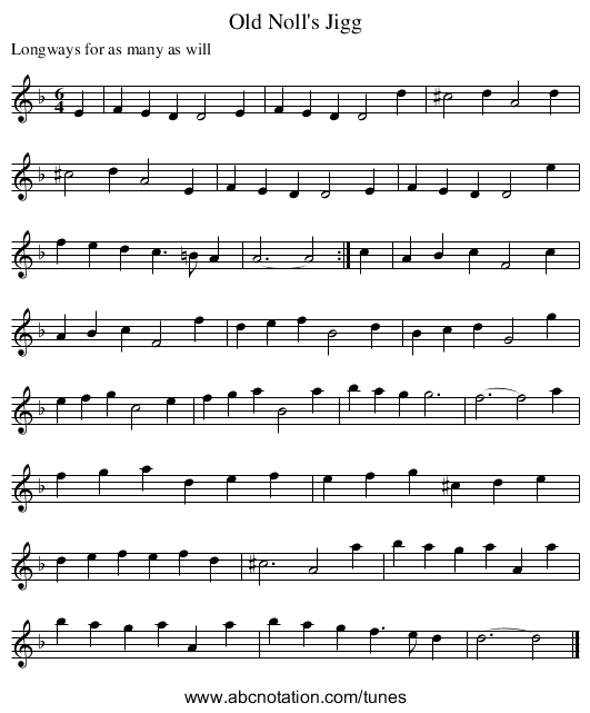 Old Noll's Jigg - staff notation