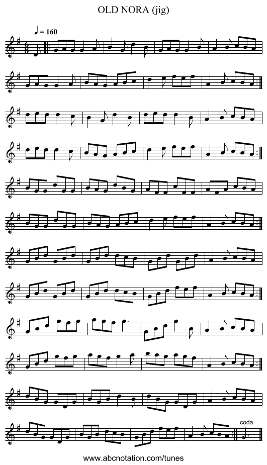 OLD NORA (jig) - staff notation