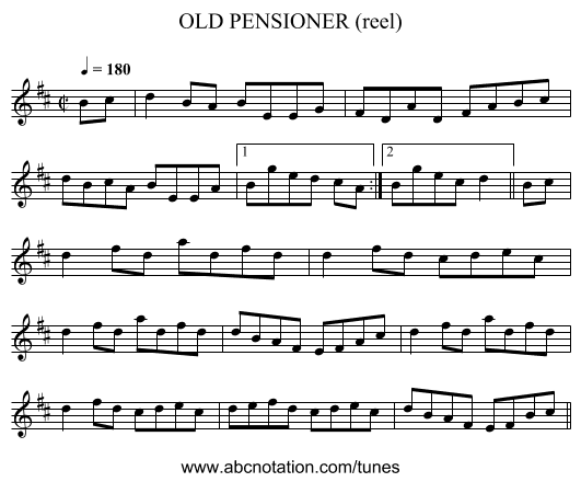 OLD PENSIONER (reel) - staff notation