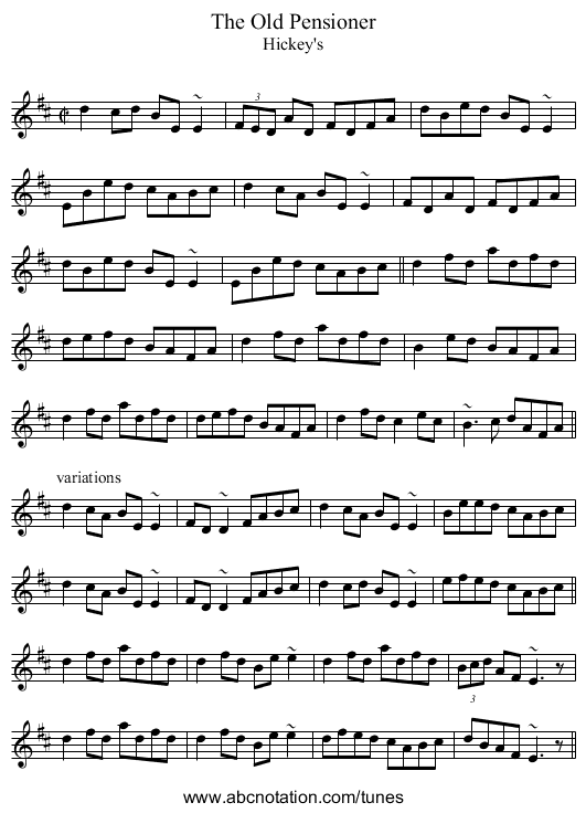 Old Pensioner, The - staff notation