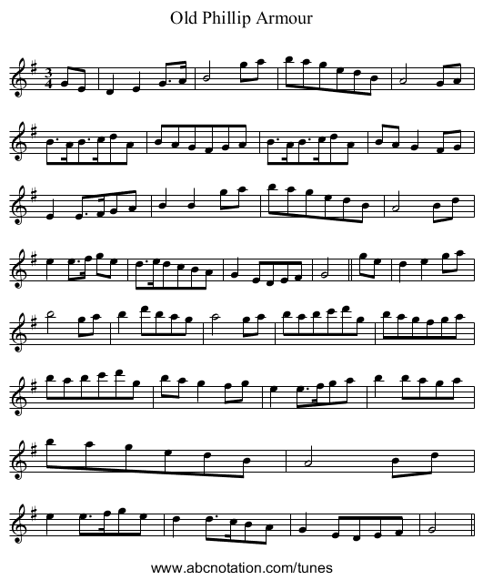 Old Phillip Armour - staff notation