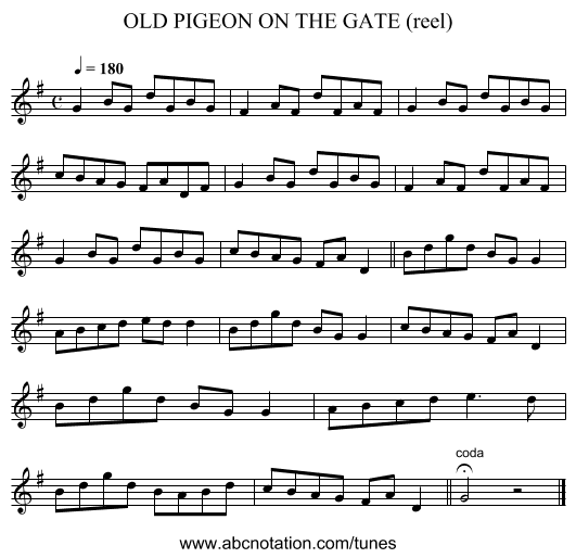 OLD PIGEON ON THE GATE (reel) - staff notation