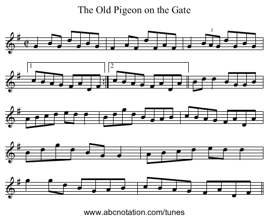 Old Pigeon on the Gate, The - staff notation