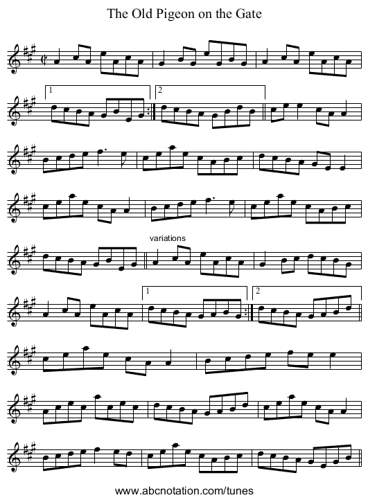 Old Pigeon on the Gate, The - staff notation