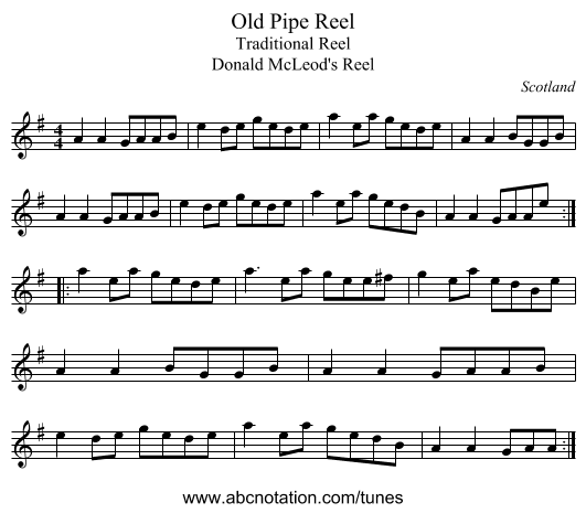 Old Pipe Reel - staff notation