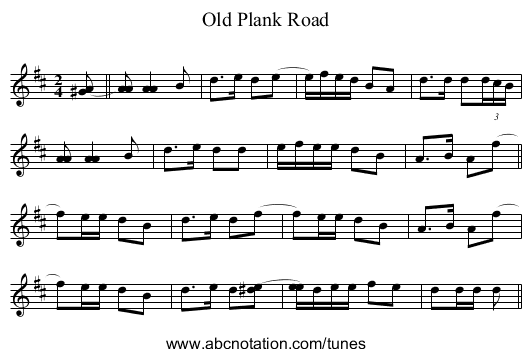 Old Plank Road - staff notation