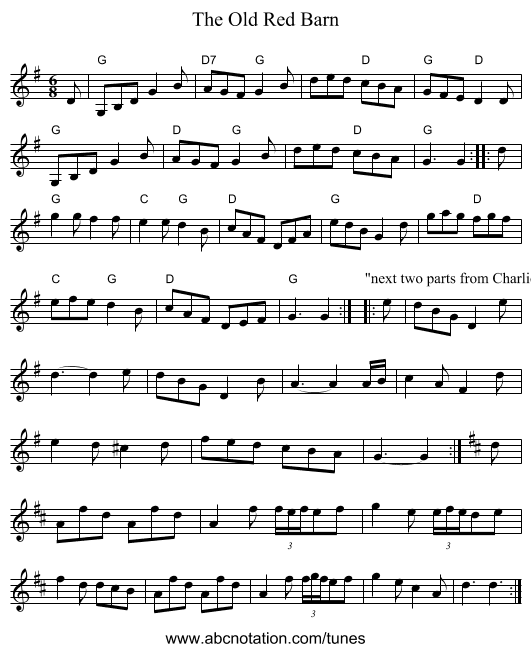 Old Red Barn, The - staff notation