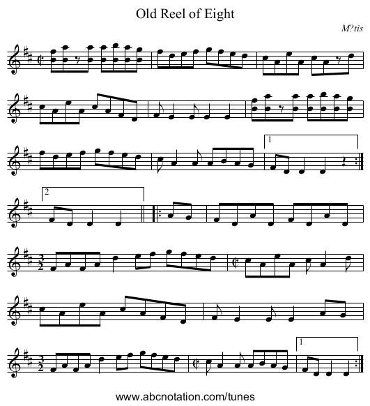 Old Reel of Eight - staff notation