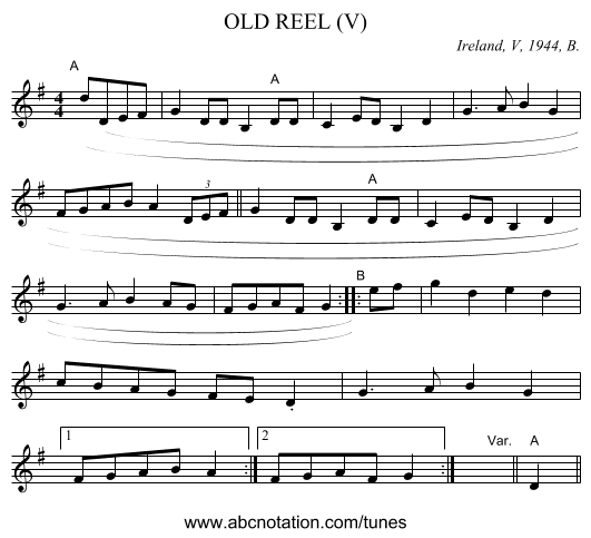 OLD REEL (V) - staff notation