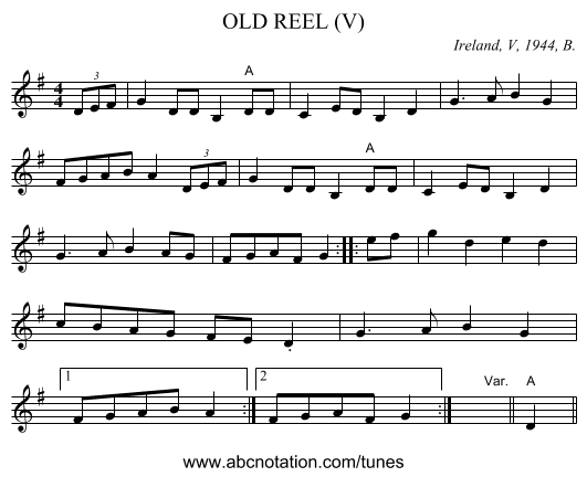 OLD REEL (V) - staff notation