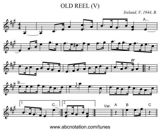 OLD REEL (V) - staff notation