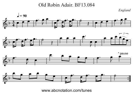 Old Robin Adair. BF13.084 - staff notation