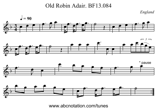 Old Robin Adair. BF13.084 - staff notation