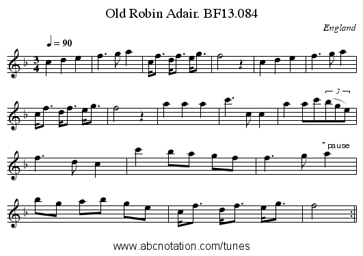 Old Robin Adair. BF13.084 - staff notation