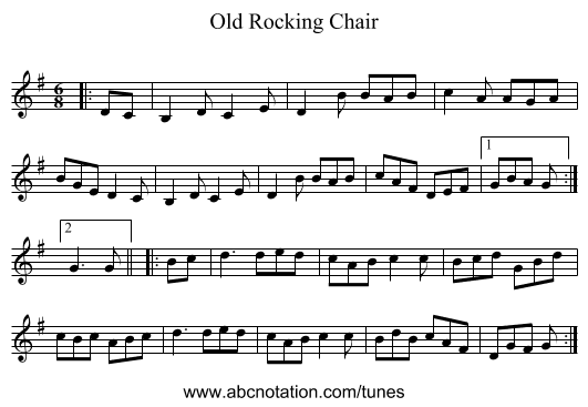 Old Rocking Chair - staff notation