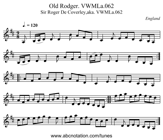 Old Rodger. VWMLa.062 - staff notation