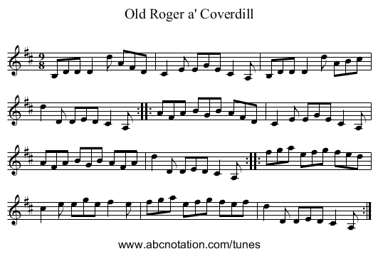 Old Roger a' Coverdill - staff notation