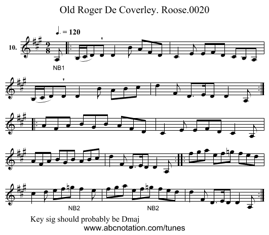 Old Roger De Coverley. Roose.0020 - staff notation