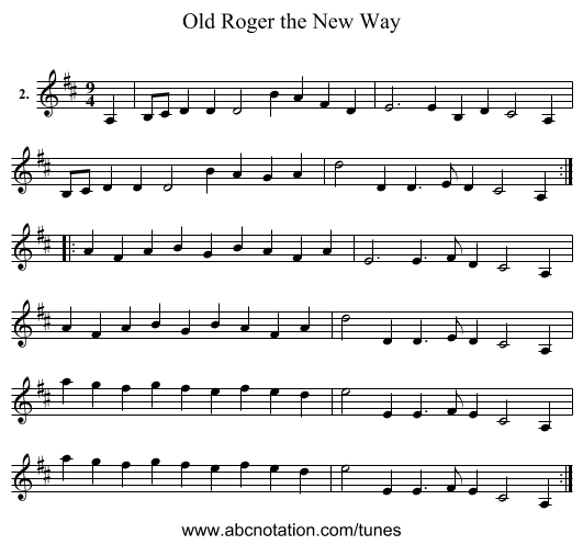 Old Roger the New Way - staff notation