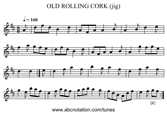 OLD ROLLING CORK (jig) - staff notation