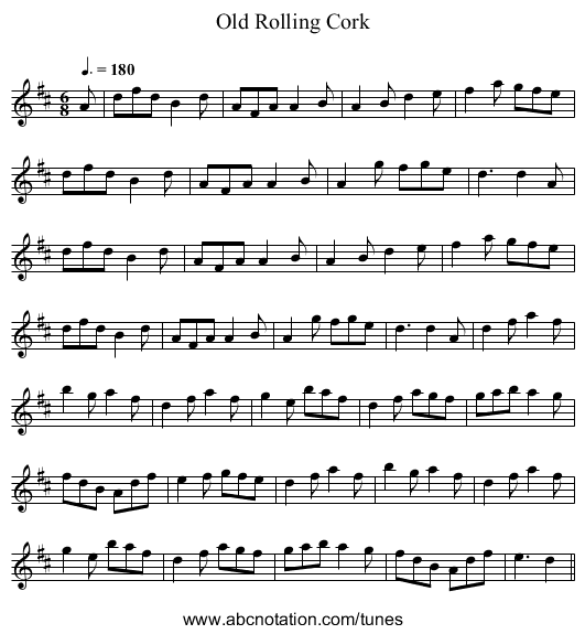 Old Rolling Cork - staff notation