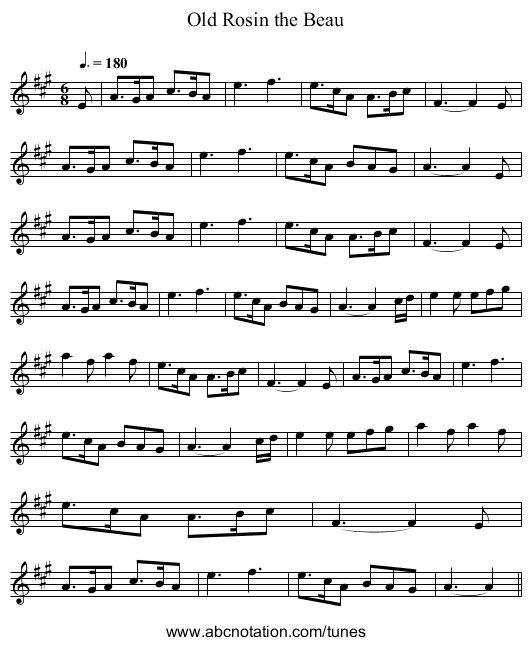 Old Rosin the Beau - staff notation