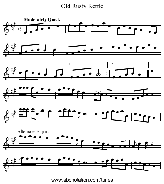 Old Rusty Kettle - staff notation